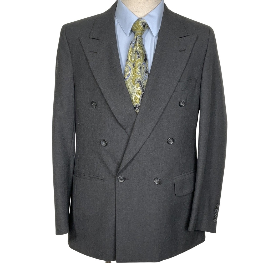 Halston Blazer Men 42 Gray Double Breasted Wool Business Career Union USA VTG